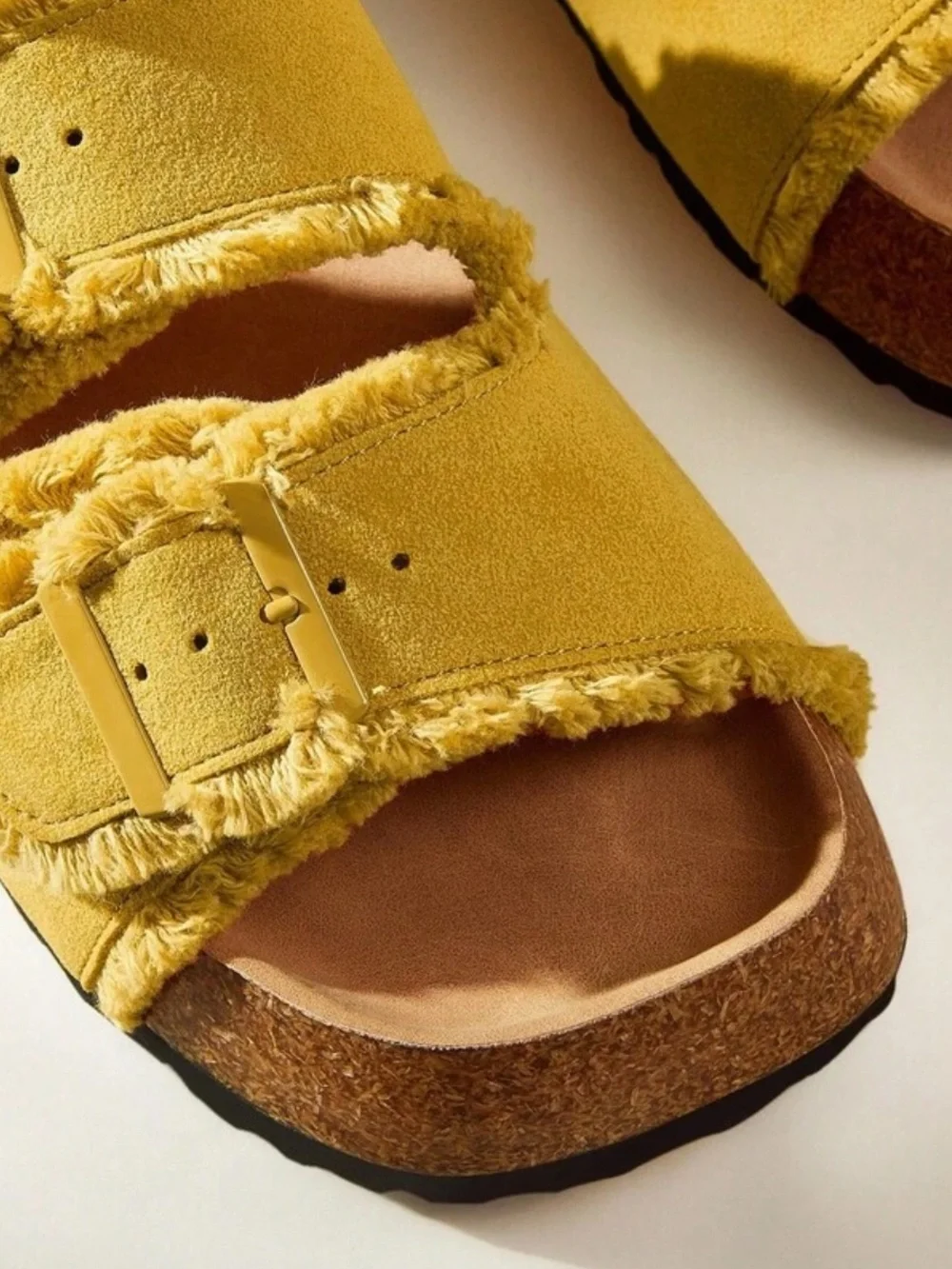 Bohemian yellow platform wedge sandals featuring a gold buckle size 8 NWOT